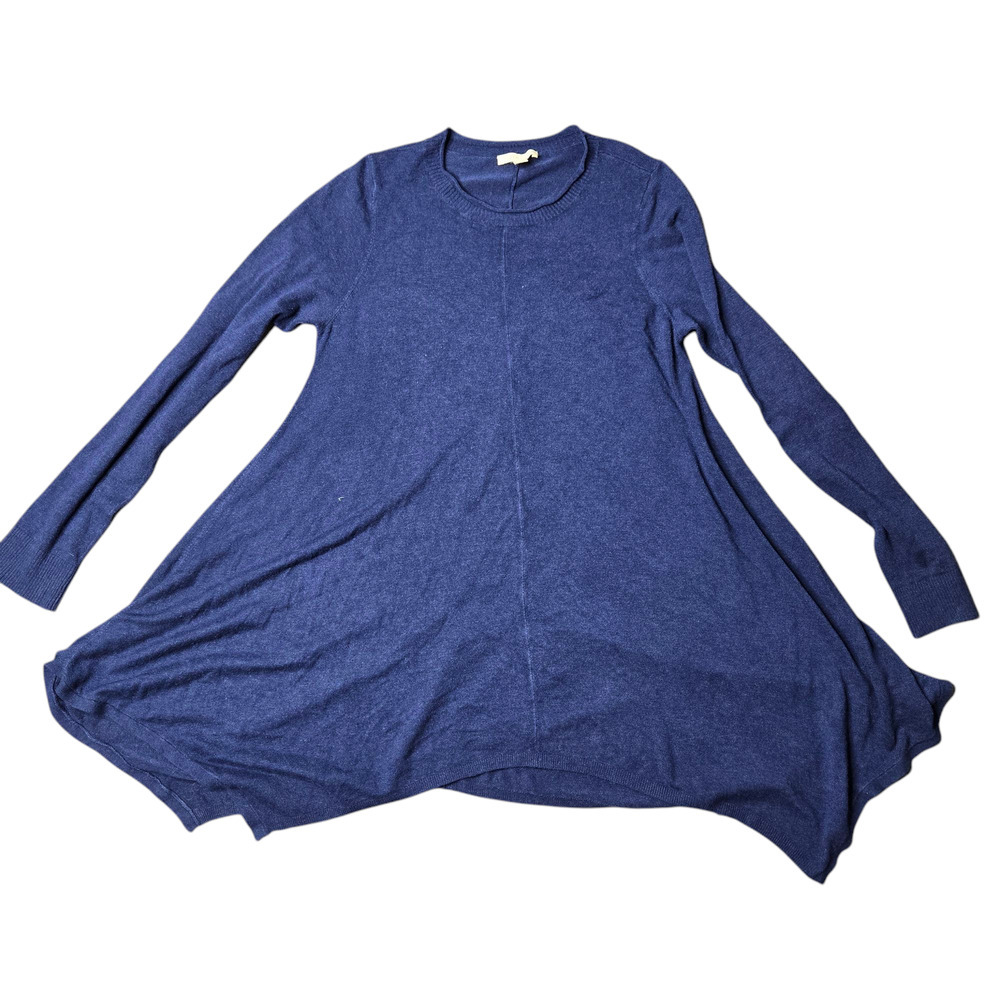 Eileen Fisher Blue Tunic Knit Shark Bite Hem Top Size:‎ S